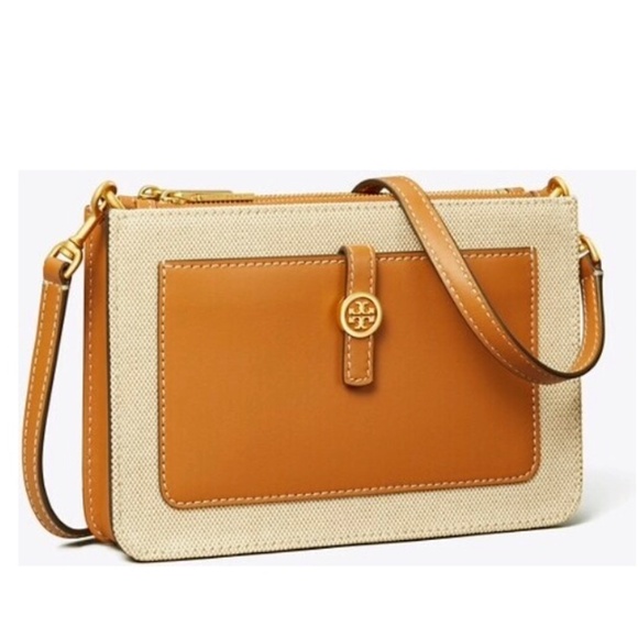 🌸 Tory Burch Walker Canvas Double-Zip Crossbody Bag – Like New! 🌸